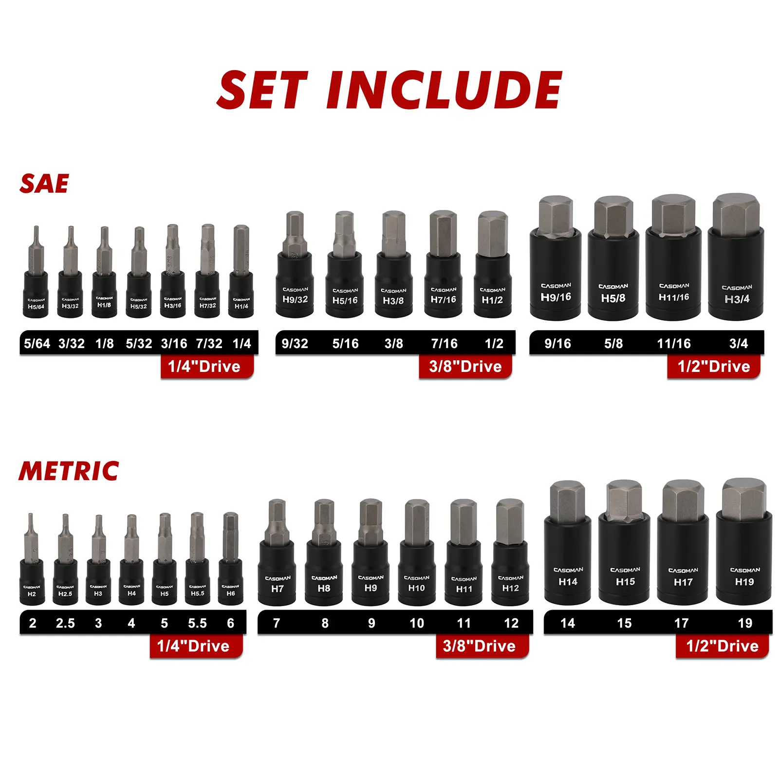 CASOMAN 71-Piece Master Hex & Torx Bit Socket Set, 1/4