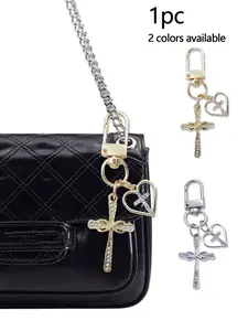Elegant Heart-Shaped Cross Alloy Keychain, Durable, Perfect for Bags Car Keys Backpacks, Stylish Gift for Parties Holidays