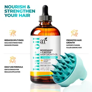 Artnaturals Organic Rosemary Castor Oil Hair Growth Kit with Comfort Scalp Brush - Choose from Keratin Blend, Biotin Vitamin Formula, or Original Natural Blend - Strengthen, Nourish & Revitalize Hair Haircare Solution Thickening Boost
