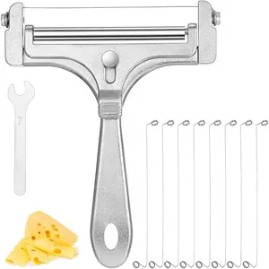 Adjustable Handheld Stainless Steel Wire Cheese Slicer with 8pcs Replacement Wires and 1 Wrench, Food Cutter for Butter Bread and Vegetables