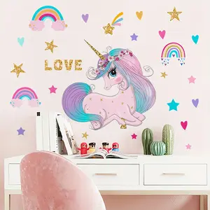 A set of two creative unicorn rainbow star wall stickers for background walls, room decoration, self-adhesive wholesale wall decals MS2094-KQ Decorative wall sticker