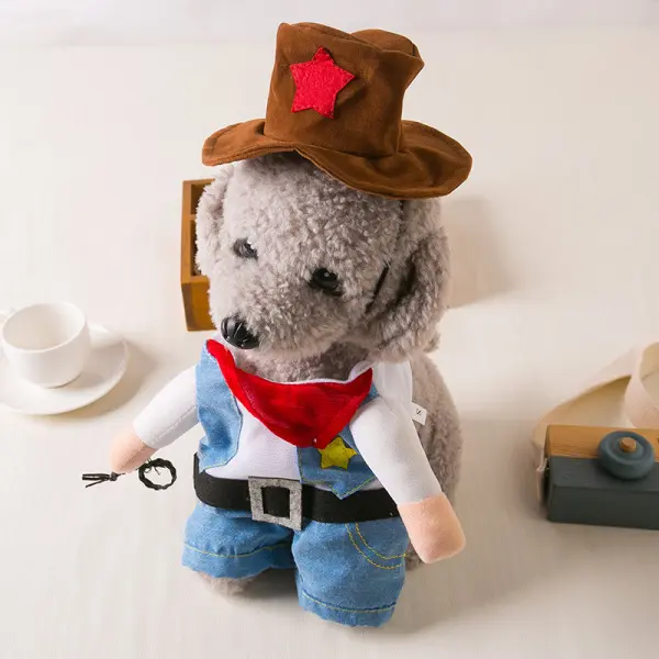 Quirky Cowboy 1-Piece Standing Pet Costume, Polyester Fiber All-Seasons Casual Upright Outfit for Small Dogs & Cats (Teddy, Bichon, Bulldog), One-Piece