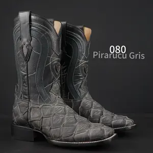 080 Pirarucu Gris Mate Men’s Natural Sole Jumbo Print Botas Vaqueras de Mexico Western Boots Ranch Square Toe
