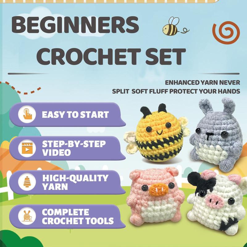 Animal Design Amigurumi Crochet Kit, 1 Set Cute Crochet Kit for Beginners, Knitted Animal Kit with Crochet Hooks, Creative Gift for Festival & Birthday Party
