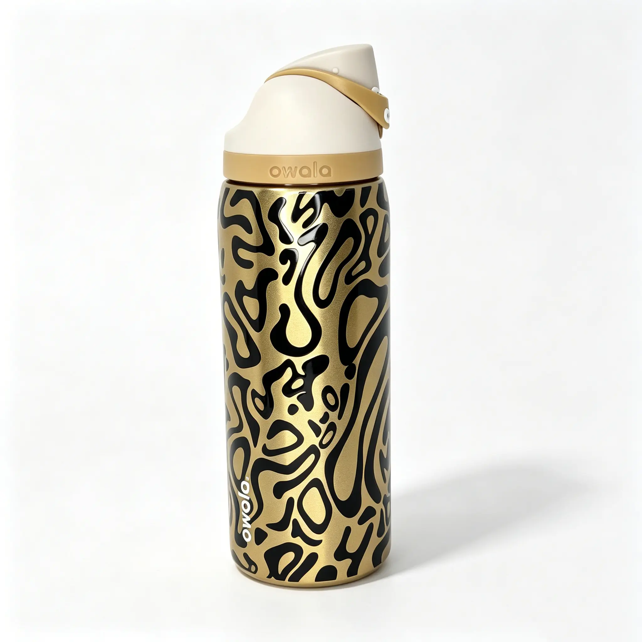 Owala 32oz Luxe Metallic Gold Black Abstract Leopard Insulated Water Bottle with Flip Sip Lid, Shiny Wild Animal Print Style Stainless Steel Travel Cup, Leakproof BPA-Free Glam Hydration Bottle for Gym & Daily Use Drinkware Flasks Stylish Mug Tumbler