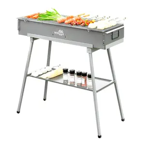 WILLBBQ Commercial Quality Portable Charcoal Grills Multiple Size Hibachi BBQ Lamb Skewer Folded Camping Barbecue Grill for Garden Backyard Party Picnic Travel Outdoor Cooking Use(31.6x10.3x5.1 inch)