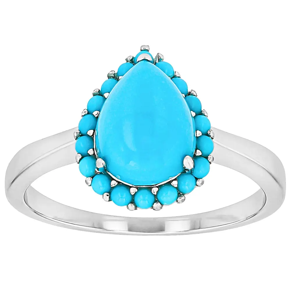JTV Blue Sleeping Beauty Turquoise Rhodium Over Sterling Silver Ring