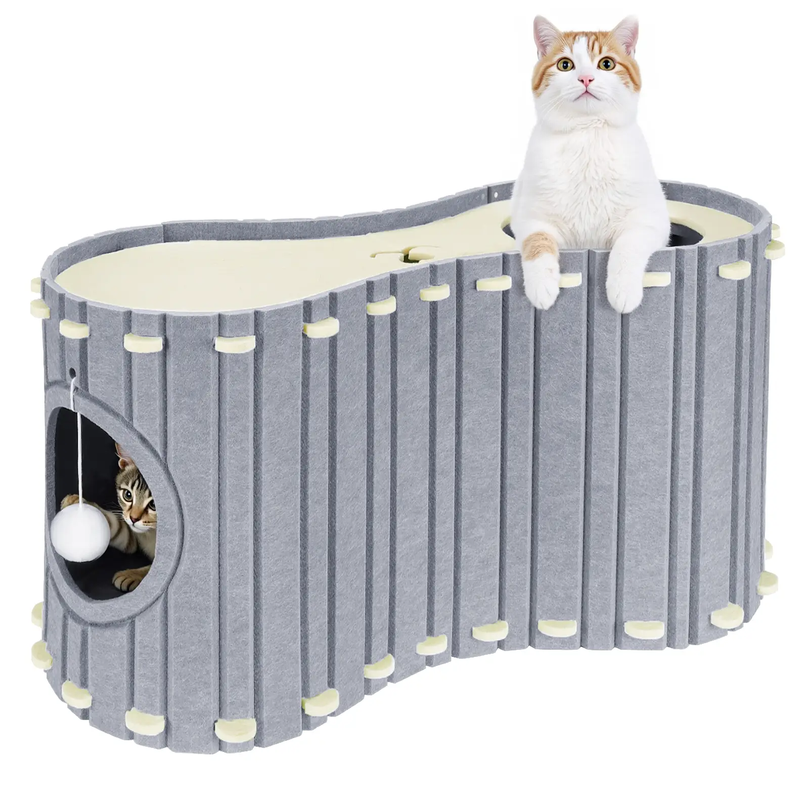 Cat House for Indoor Cats - Felt Covered Bed Cave with Ball Hanging, 28" Foldable Cat Condo for Multiple & Large Pets Up to 30Lbs, Scratch-Resistant C