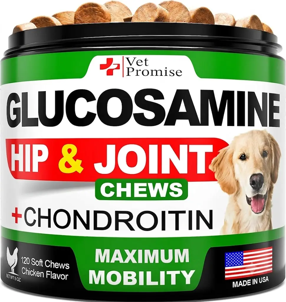 Vet Promise Glucosamine for Dogs - Hip and Joint Supplement for Dogs - Glucosamine Chondroitin - MSM - Advanced Support Supplement - 120 Mobility Chews - Made in USA