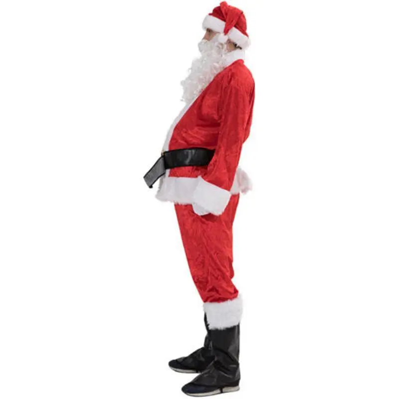 Christmas Santa Claus Cosplay Costume, Red Santa Zipper Coat+Pants+Hat+Belt+Beard+Shoes Christmas Santa Claus Cosplay Costume, Red Santa Zipper Coat+Pants+Hat+Belt+Beard+Shoes