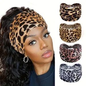 4-Pack Leopard Print Headbands, Wide Elastic Yoga & Gym Bands, Anti-Slip Sweat Absorbent Design for Style & Performance, Boho Sporty Look