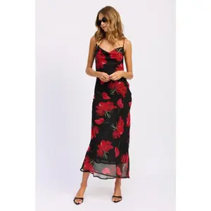 Floral Printed Cowl Neck Maxi Dress