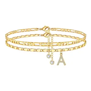 Letter Layered Ankle Bracelets for Women Dainty Chain Initial Pendant Anklets Set Non Tarnish Alphabetical Ankle A-Z Gifts for Girls Costume Accessories