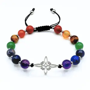 FIMENESS SEVEN CHAKRA WITCH KNOT HAND MADE MACRAME CRYSTAL BEAD BRACELET NON TARNISH JEWELRY