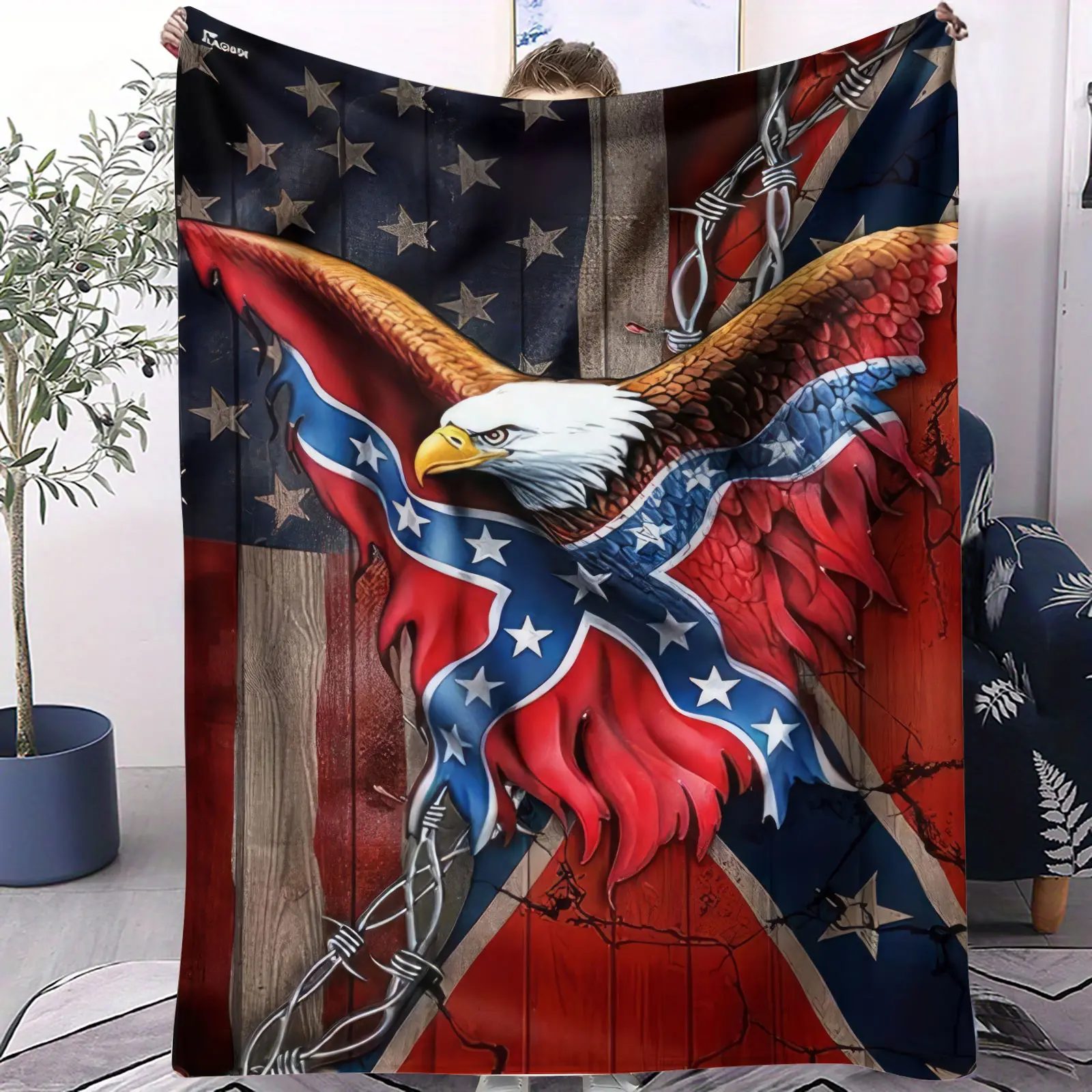 The Bald Eagle American Flag Patterned Blanket Can Be Used All Year Round, Decorative Blanket, Blankets For Sofa, Blanket For Couch, Suitable for Beds, Sofas, Cars, Room Decorations, and Gifts, Suitable for Children and Adults
