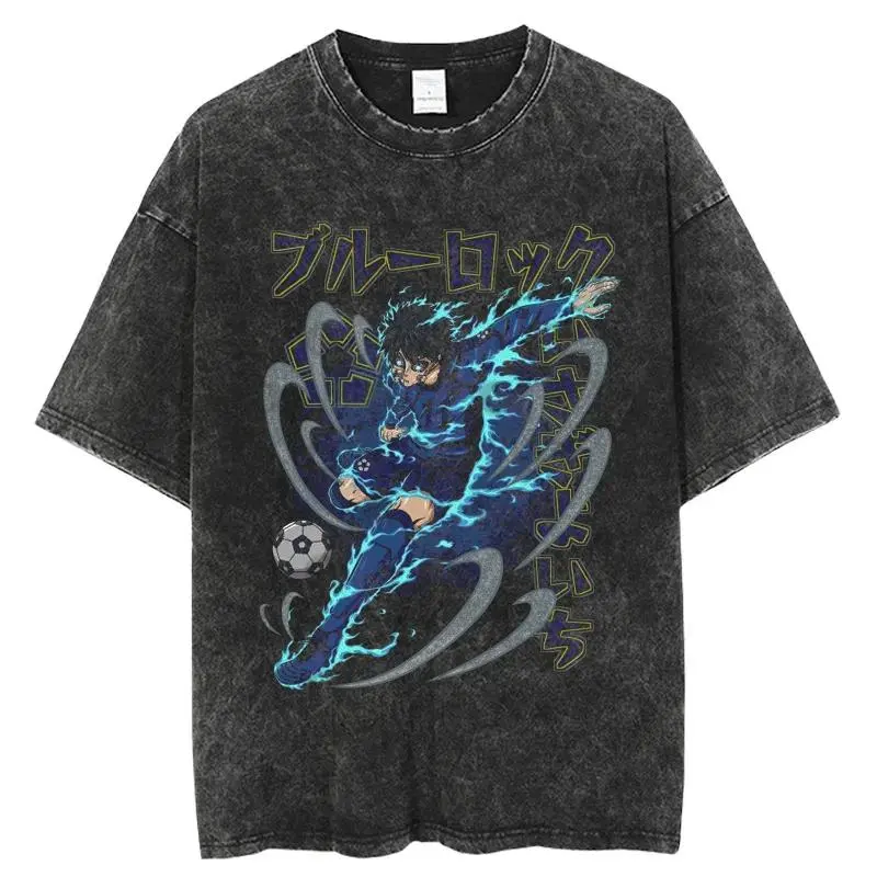 valentine shirts Isagi Yoichi Print T Shirt BLUE LOCK Tshirt Streetwear Men Women Clothing Vintage Washed Cotton T-shirt Summer Short Sleeve Tee Crewneck Tropical