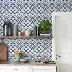 6/20 Pieces Enhanced Adhesive Thickened Matte Instant Peel-and-Stick PVC Floor Stickers, Waterproof and Moisture-Proof Blue Floral Tile Decals, Backsplash Stickers for Home Decoration - Ideal for DIY Kitchen, Bathroom and Laundry Room Decor