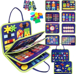 Toddler Busy Board Montessori Toys for 1 2 3 4 Year Old, Busy Book Sensory Educational Activities for Learning Fine Motor Skills, Gifts for Girls Boys, Travel Toys for Airplane Car, Dark Blue