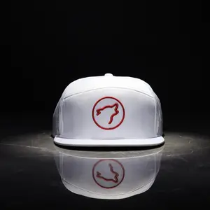 Flat Bill Snapback Hat Arctic White Savage Red Accents