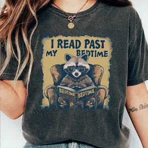 I Read Past My Bedtime Retro T-Shirt, Funny Book Lovers T-shirt, Reading Shirts, Vintage 90s Gag Unisex Shirt, Cute Raccoon Graphic Shirt