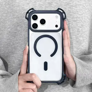 Magnetic Phone Case , Compatible with MagSafe, Rugged Shockproof Protective Phone Case with Air Cushion Corners, Transparent Hard Back & Soft Bumper, Anti-Scratch Drop Protection ﻿