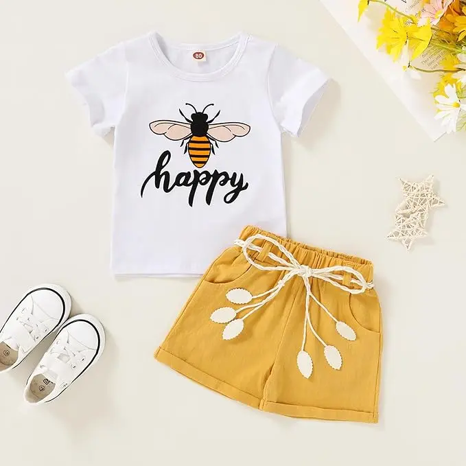 Toddler Baby Girls Clothes Watermelon T-shirt + Linen Shorts with Belt Cute Summer Short Set tiktokshopspringglowup Casual Newborn Gift Set Outfits Essentials Set