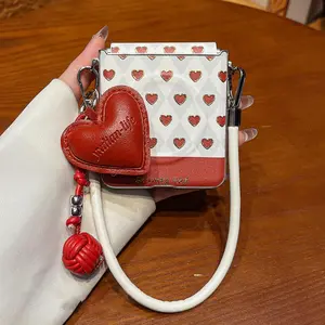 Korean Wine Red Heart Magnetic Phone Case With Heart Pendent Leather Rope for Samsung Galaxy Z Flip7 Z Flip6 Flip5 Trendy Cover