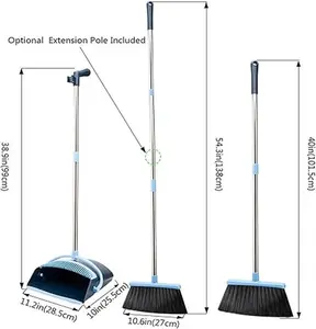 Broom and Dustpan Set for Home 2025 Indoor Outdoor Broom with Dustpan Combo Set Upright Dust Pans with Long Handle Angle Broom for Kids Garden Pet Hair Lobby Wood Floor Kitchen