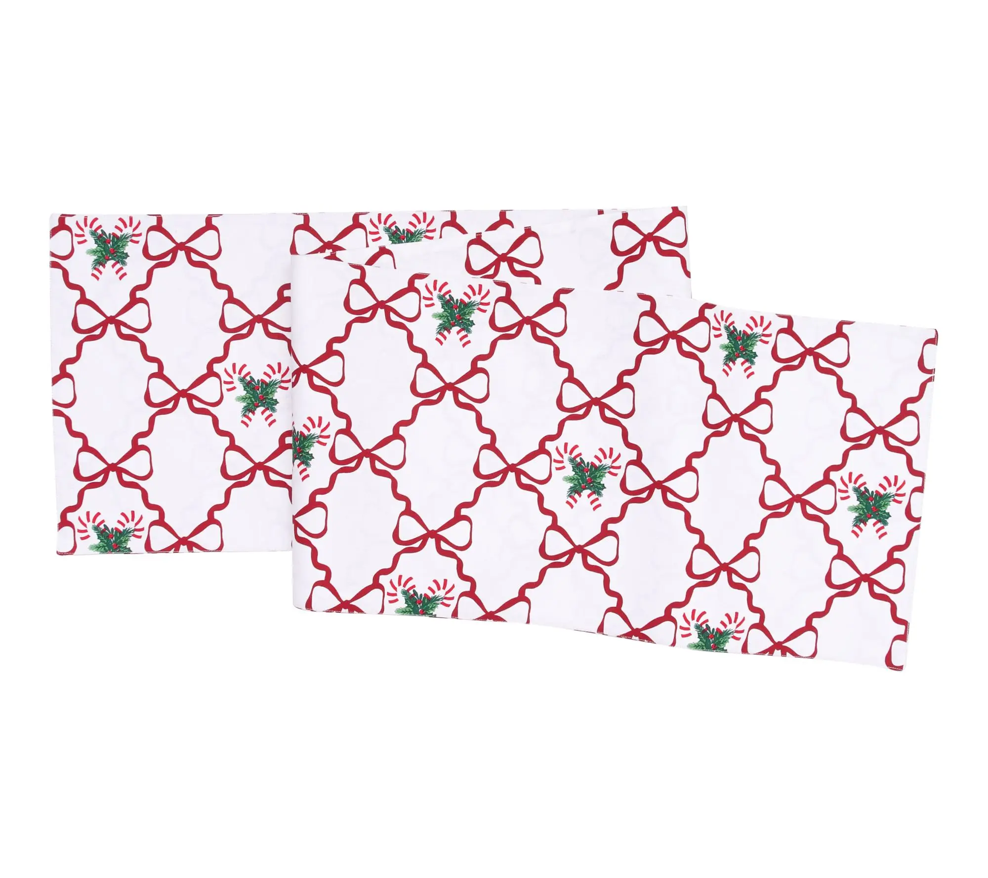 Botanical Candy Cane Bows Christmas Tabletop Runner  by Valeri