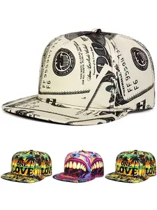 2025 Fashion Personalized New Printed Dollar Coconut Tree Teeth Flat Edge Hat Men's Street Skateboarding Hat Outdoor Cycling Leisure Sunshade Hat Sports Adjustable Baseball Hat Adjustable Caps