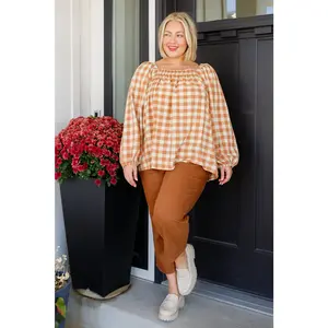 One Fine Afternoon Gingham Plaid Top In Caramel