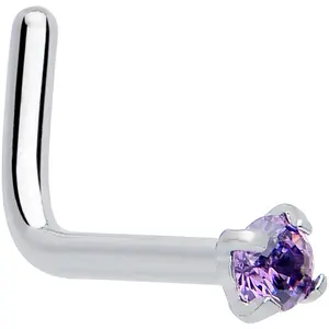18G 2mm CZ Purple Gem L Shape Nose Ring