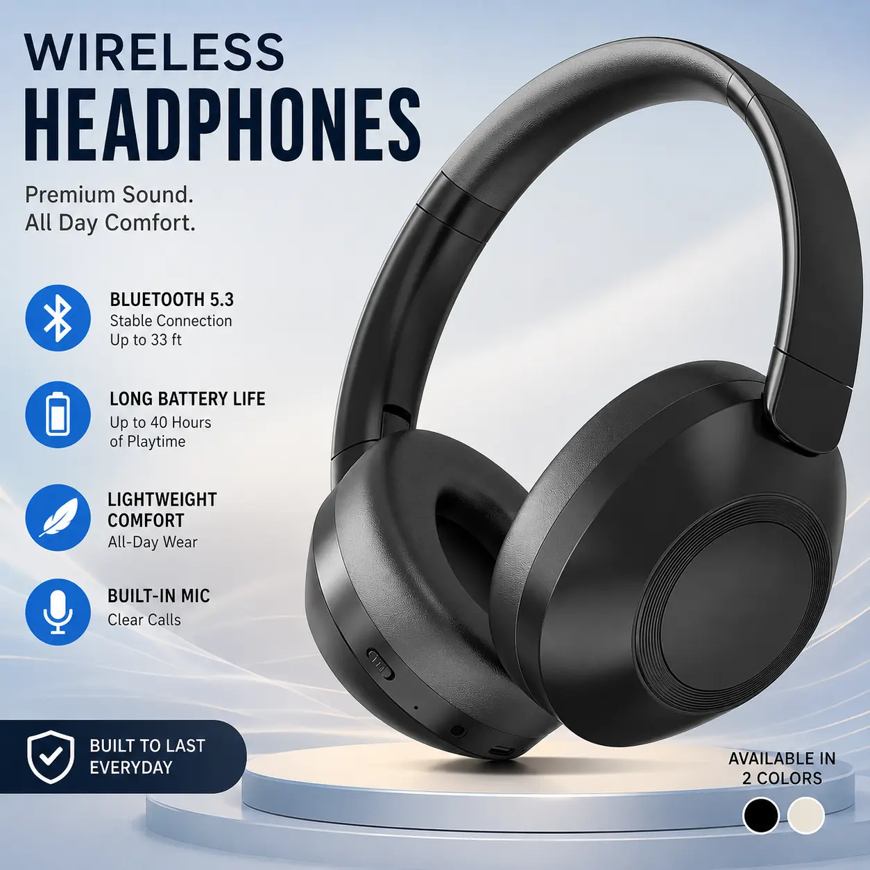 MIDOLA CK22 Wireless Bluetooth Headphones, Over-Ear Headset with Adaptive ANC, Spatial Audio, 40mm Premium Drivers, Lightweight Design, Hi-Fi Sound for Music, Gaming, Travel & Daily Use