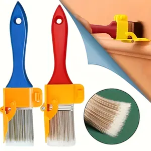 A set of 2 light paint brushes with red and blue wooden handles, specially designed for finely decorating edges on picture frames, walls and ceilings.