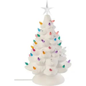 Ready to Paint Ceramic Bisque Large 15.5" Christmas Tree & Base - Light Up! Electrical Cord, Bulb, Multi-Colored Twists & Star Included