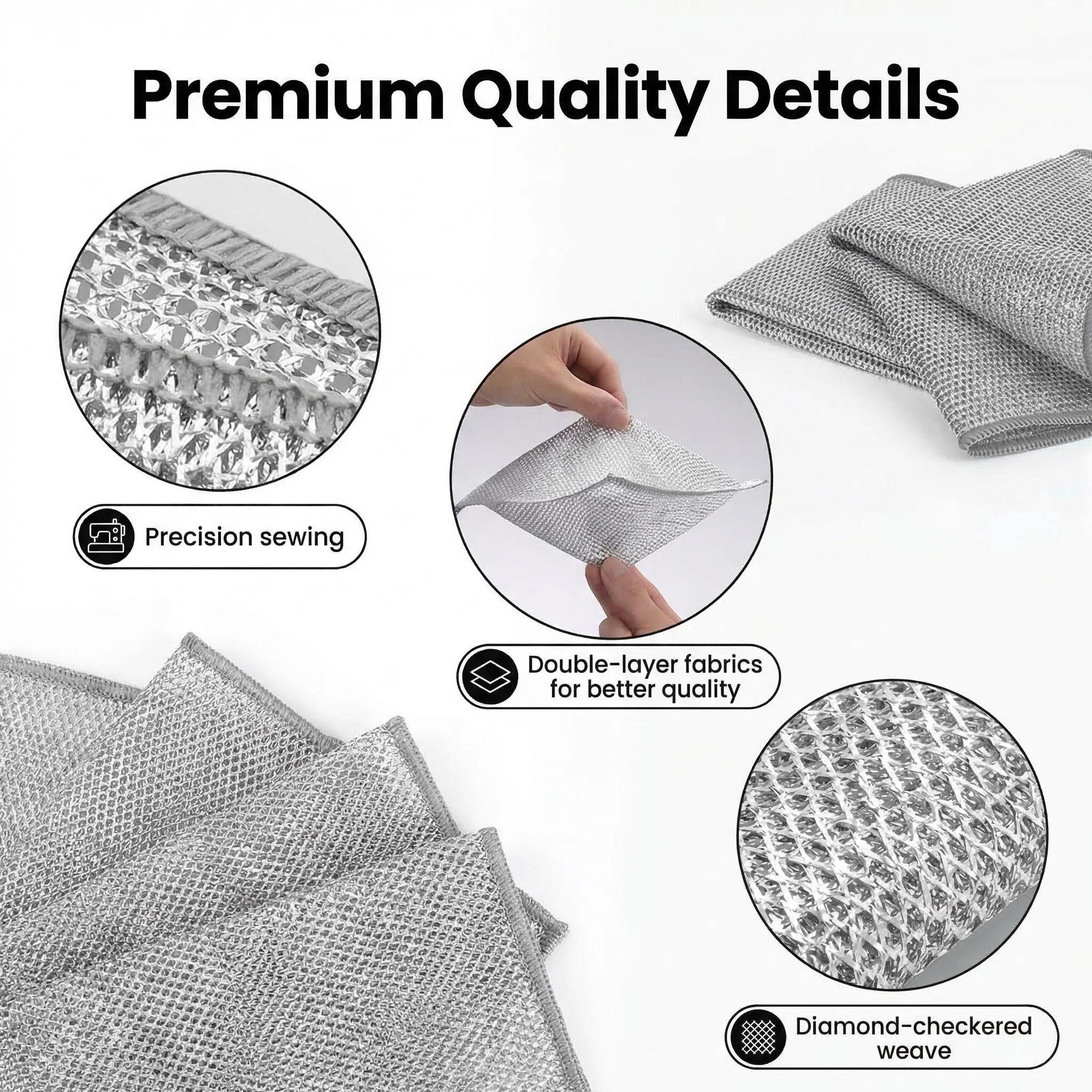 50PCS Thickened Double Layer Silver Wire Cleaning Cloths - Fast Stubborn Stain Cleaning, Scratch Proof for Kitchen, Bathroom, Tiles, Marble Countertops  Reusable Non-Scratch Dishwashing Rags