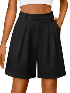 KINDN Summer New Slimming WM2039 A-Line Bermuda Shorts – High Waist Women's Casual Work Shorts with Pleats and Pockets