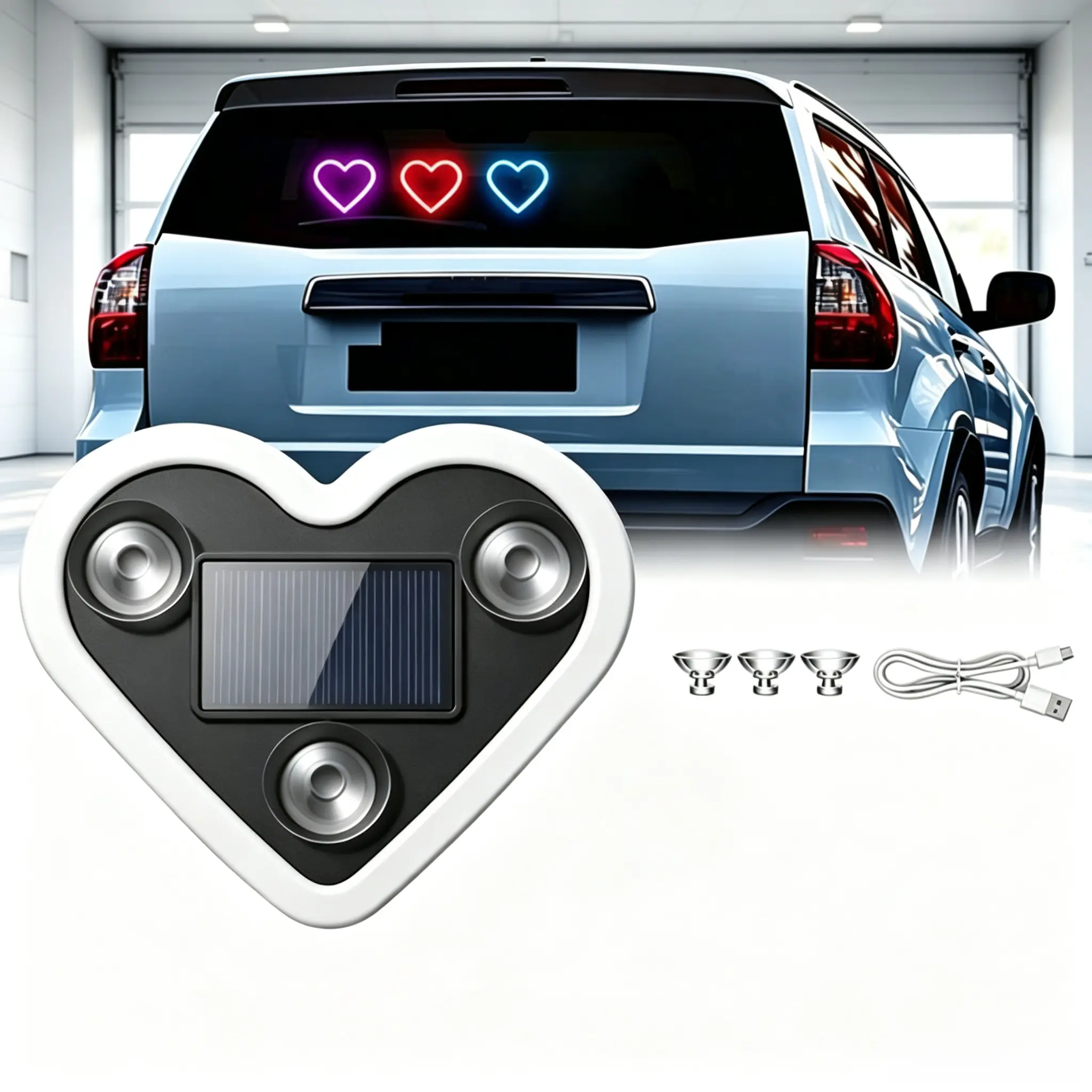 Heart-shaped Solar-powered LED Decorative Light for Car Rear Window - Ambient Lighting for Parked Vehicles
