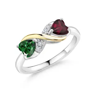 Gem Stone King 925 Silver 10K Yellow Gold Gemstone Birthstone Eternal Love Infinity Ring for Women with Lab-Grown Diamond Accents | Heart 5MM & Round 1.3MM | Two-Tone Wedding Anniversary Promise Ring