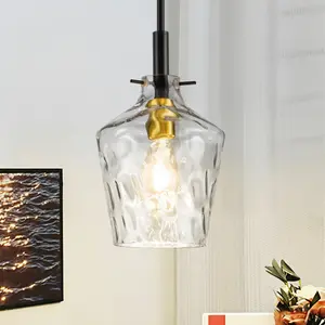 7.87in Clear Hammered Glass Pendant Light (1 PACK) | Modern Farmhouse Ambient Light for Kitchen Island