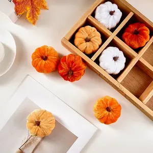 8pcs Cute Colorful Plush Pumpkin Decor Set, Mini Pumpkin Ornaments for Halloween, Autumn Harvest, Thanksgiving, Home & Café Decoration