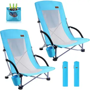 Beach Chairs for Adults Compact High Back, Cup Holder & Carry Bag & Heavy Duty Outdoor, Camping, BBQ, Travel, Picnic, Festival