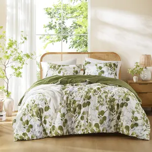 MAIN STREET Cute Floral Bedding Comforter Sets, Gifts for Woman, 3 Pieces, 1 Soft Reversible Botanical Flowers Comforter and 2 Pillow Shams, Valora