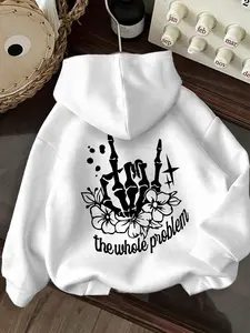 Hooded Halloween Skull Skeleton Hoodie with Floral Design, Casual Pullover Sweatshirt, Loose Fit, Multiple Colors & Sizes Available