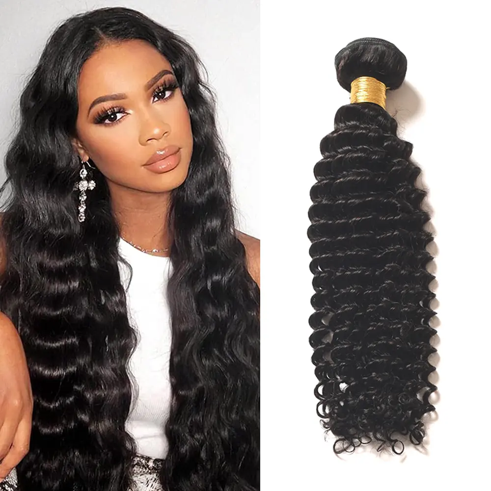Deep Wave Human Hair Bundles Hair Extensions Natural Color Bundles For Women
