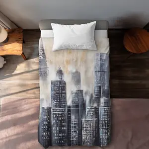 360 stand Decorative Duvet Cover - Twin Size Cities Gray Bedding with Cloud-Through Buildings Design, Soft Textile Home Soft Furnishing