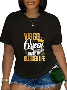 100% Cotton Virgo Zodiac Sign & Star Sign Virgo Queen Premium T-Shirt Vintage Graphic Tees Shirts Women Clothing Zodiac Design Customized Gifts