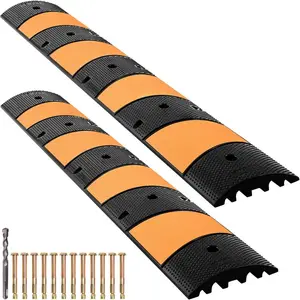 Rubber Speed Control Hump, Dual Channel, 2 Units, 72.8 Length, Supports Up to 22000 LBS, Dimensions 72.8x 12.2x 2.2, Suitable for Asphalt, Concrete, and Gravel Surfaces - 6 Feet