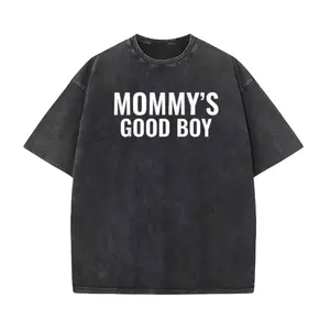 All-Season Men's Washed T-Shirt – Funny 'Mommy's Good Boy' Graphic, Loose Fit, Breathable Material