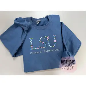 Custom Floral Letter Embroidered College Sweatshirt, Flower College Crewneck Sweatshirt Embroidery, High School Graduation Gift